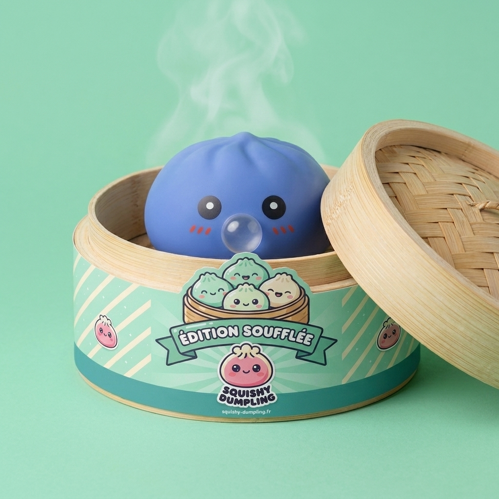 Dumpling Squishy Paars XXL Zacht in het bamboe stoommandje