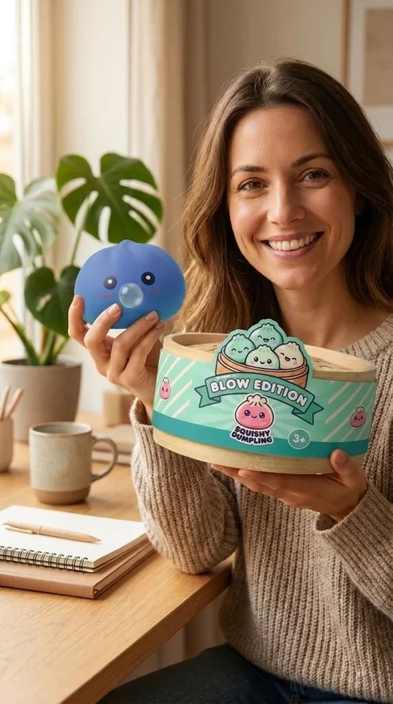 Dumpling Squishy Paars XXL Zacht met zijn doos