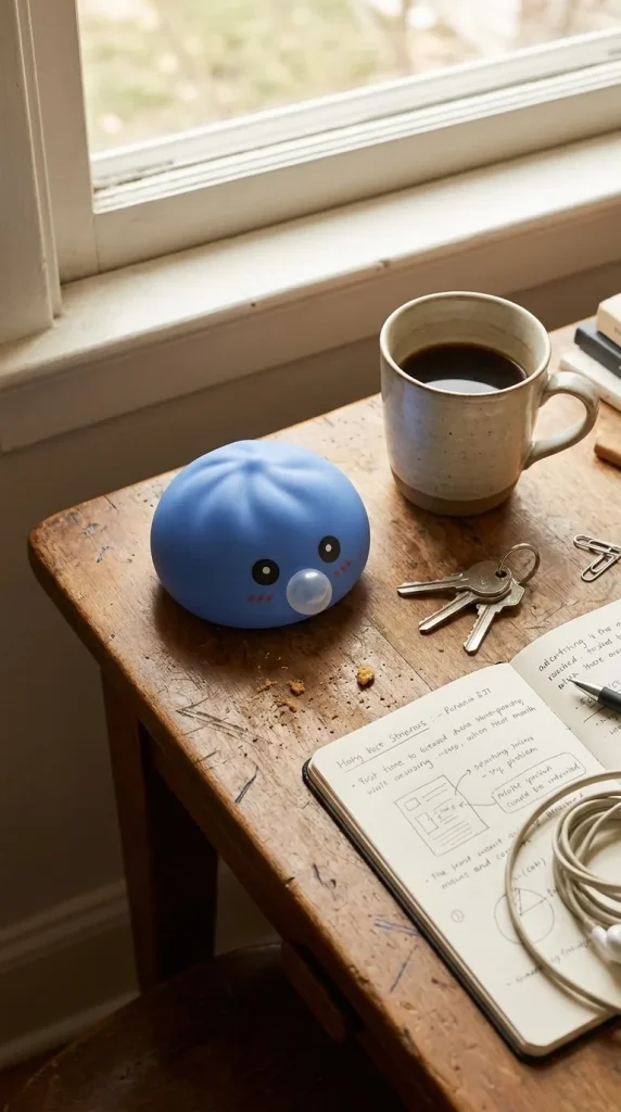 Dumpling Squishy Paars XXL Zacht op het bureau