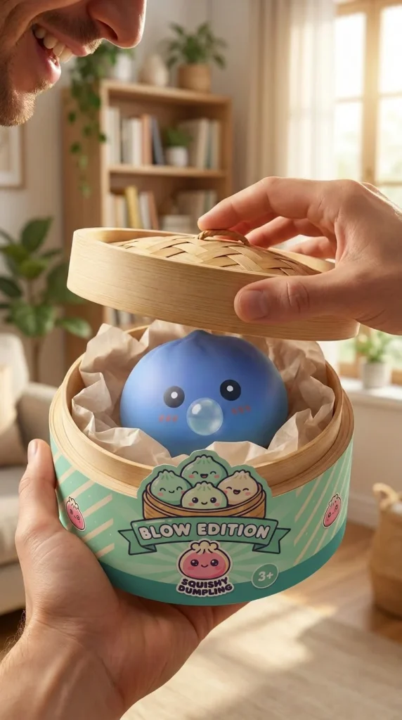 Dumpling Squishy Paars XXL Zacht tijdens het uitpakken