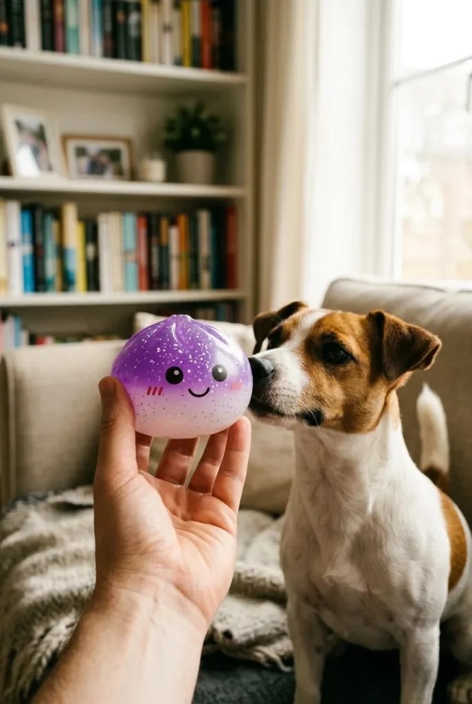 Glitter Dumpling Squishy Paars Dromerig met een knuffel