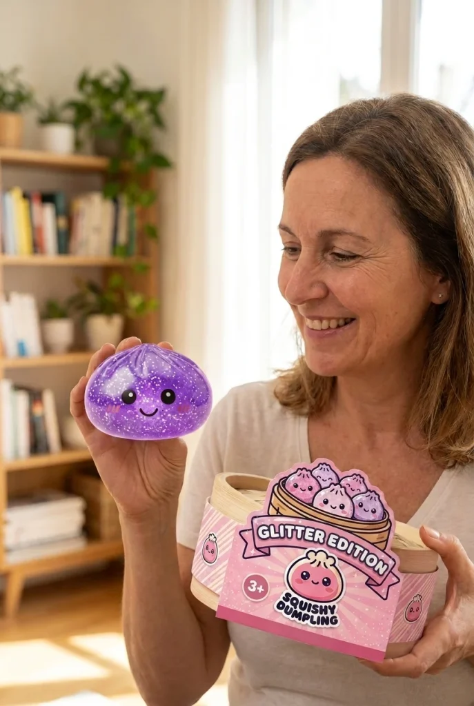 Glitter Dumpling Squishy Paars Dromerig met zijn doos