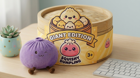 Dumpling Squishy Giant Paars in zijn kawaii omgeving