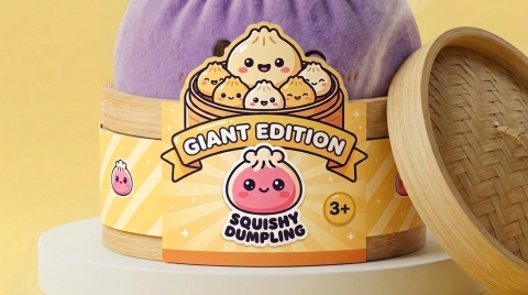 Dumpling Squishy Giant Paars in het bamboe stoommandje