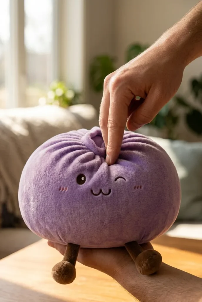 Dumpling Squishy Giant Paars tijdens het knijpen