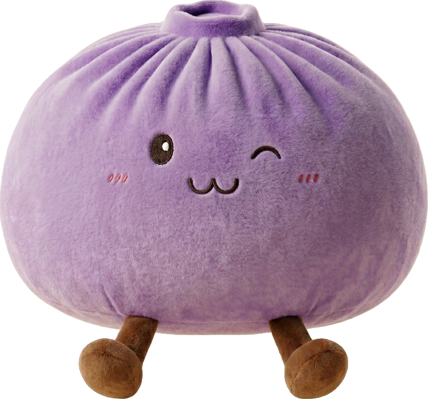 Dumpling Squishy Giant Paars tijdens het knijpen, zacht materiaal