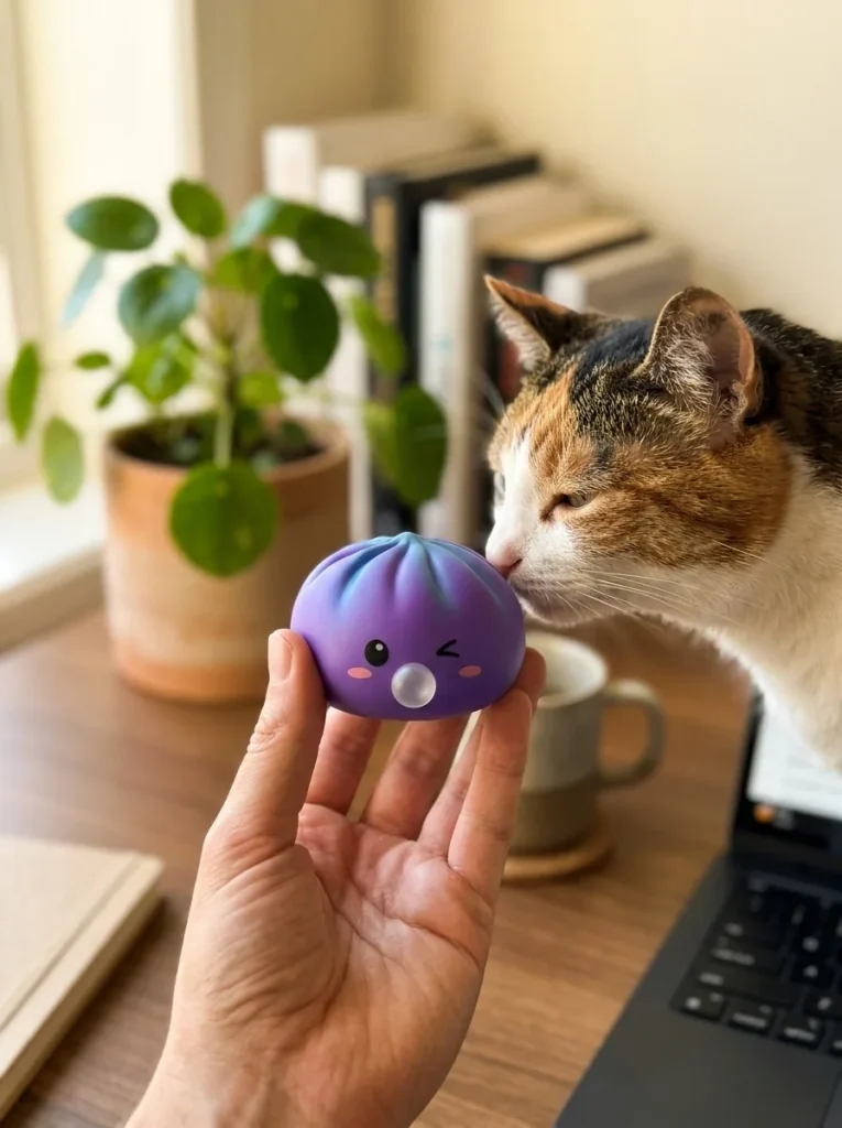 Dumpling Squishy Purple Rare Blow Cosmic Paars met een knuffel