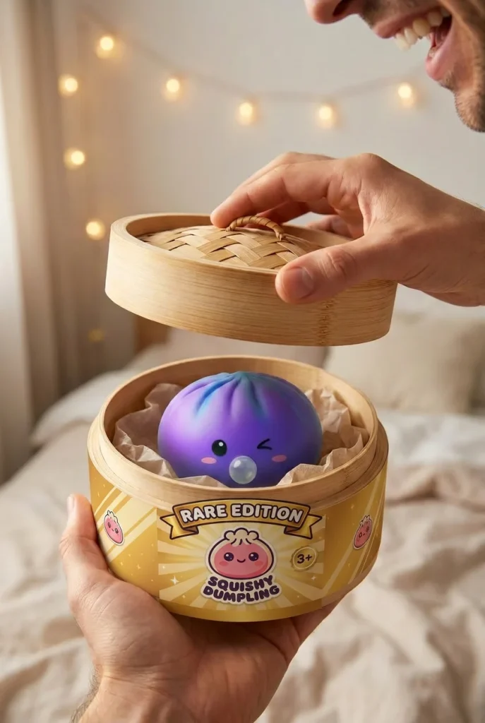 Dumpling Squishy Purple Rare Blow Cosmic Paars tijdens het uitpakken