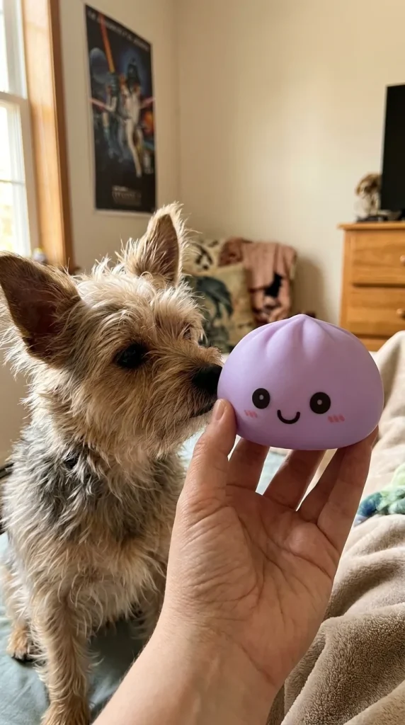 Dumpling Squishy Nachtlampje Zacht Paars met een knuffel