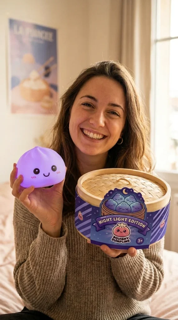 Dumpling Squishy Nachtlampje Zacht Paars met zijn doos