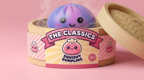 Tie Dye Dumpling Squishy Paars in het bamboe stoommandje