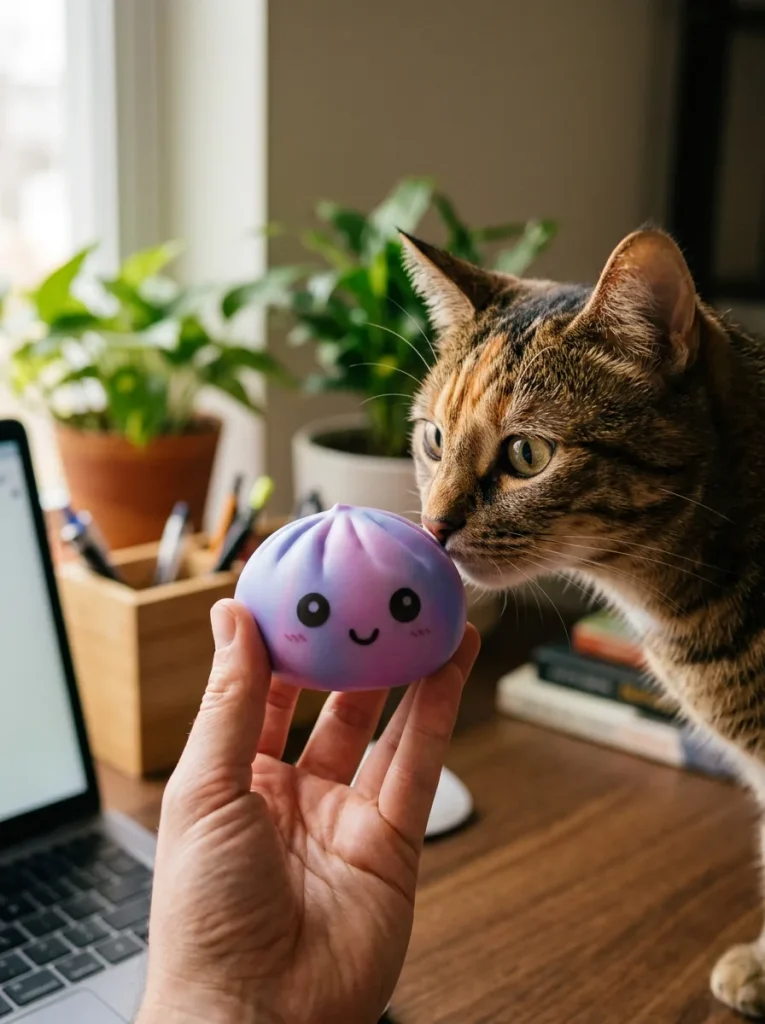 Tie Dye Dumpling Squishy Paars met een knuffel