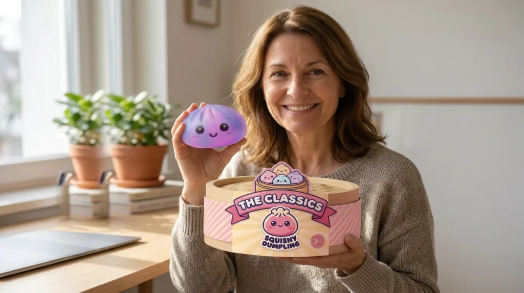 Tie Dye Dumpling Squishy Paars met zijn doos