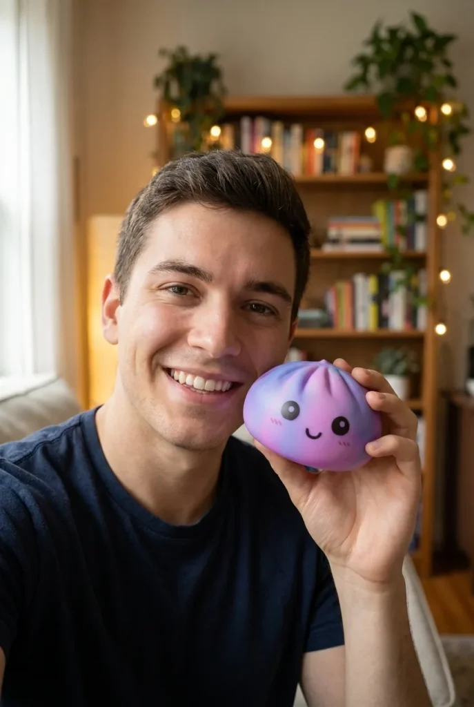 Tie Dye Dumpling Squishy Paars in het dagelijks leven