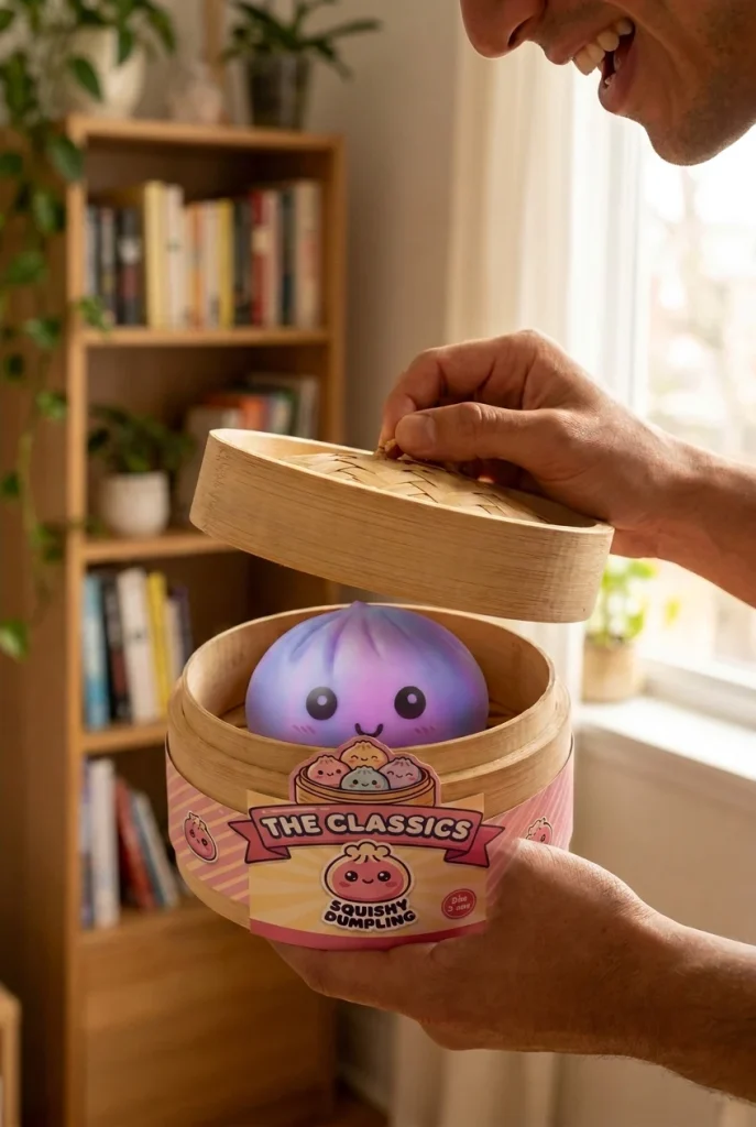 Tie Dye Dumpling Squishy Paars tijdens het uitpakken