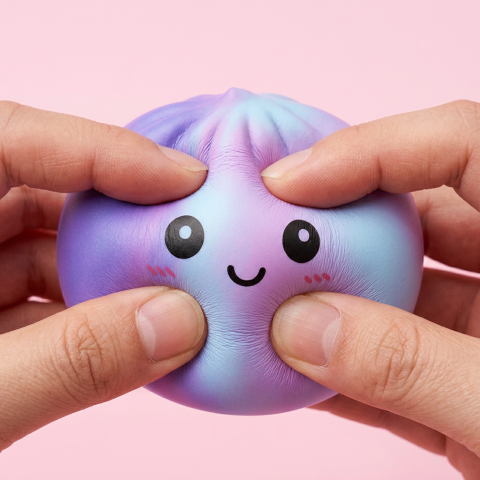 Tie Dye Dumpling Squishy Paars — slow-rise effect, het schuim vert langzaam terug