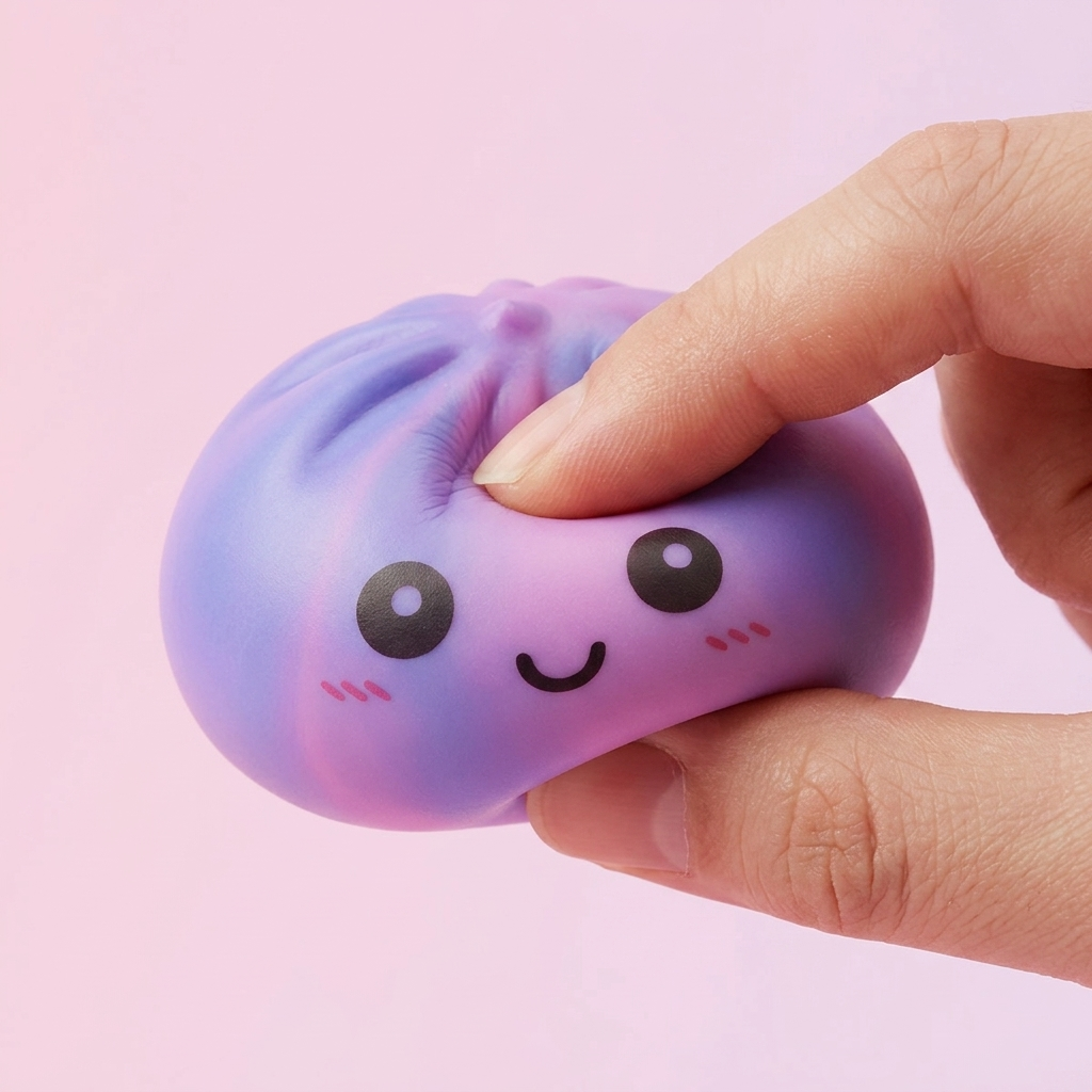 Tie Dye Dumpling Squishy Paars tijdens het knijpen, zacht materiaal