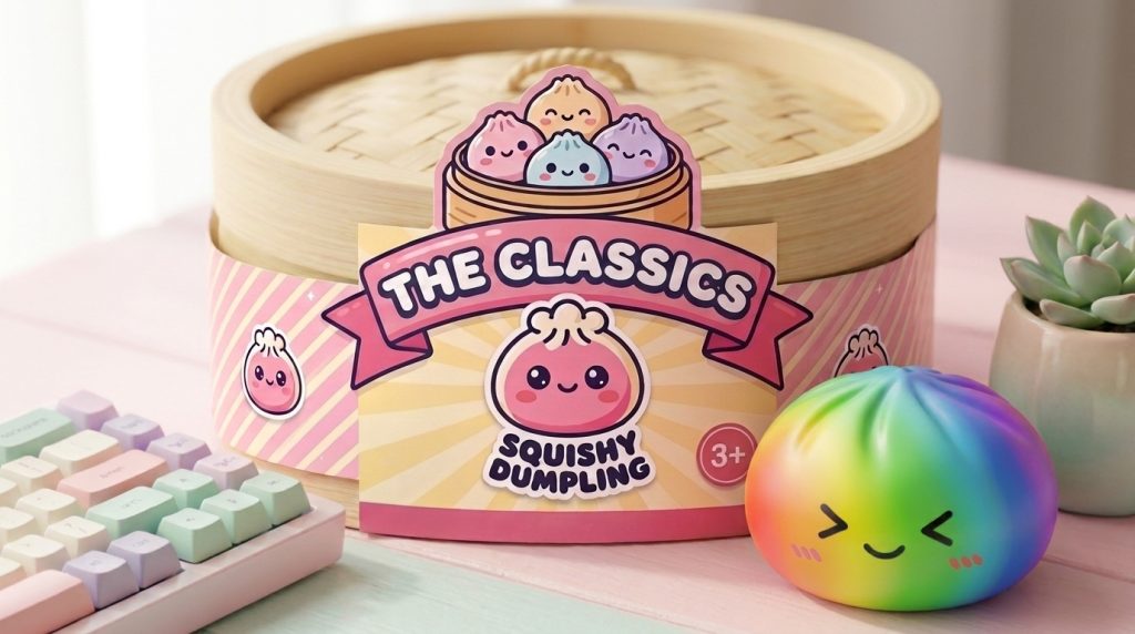 Rainbow Dumpling Squishy Regenboog Kawaii in zijn kawaii omgeving