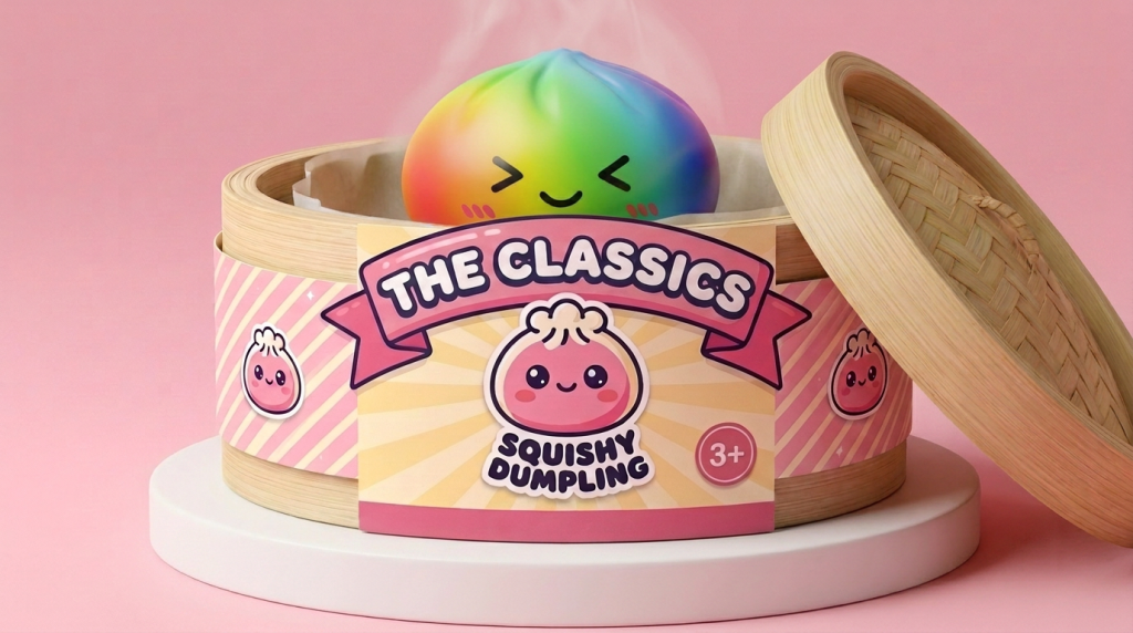 Rainbow Dumpling Squishy Regenboog Kawaii in het bamboe stoommandje