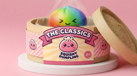 Rainbow Dumpling Squishy Regenboog Kawaii in het bamboe stoommandje