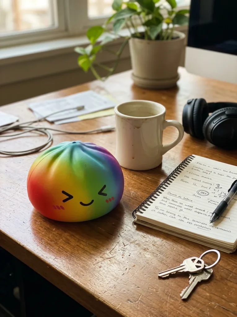 Rainbow Dumpling Squishy Regenboog Kawaii op het bureau