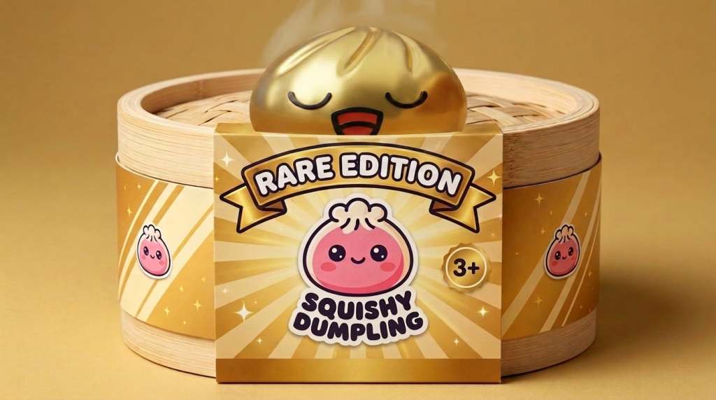 Rare Dumpling Squishy Gouden Schat in het bamboe stoommandje