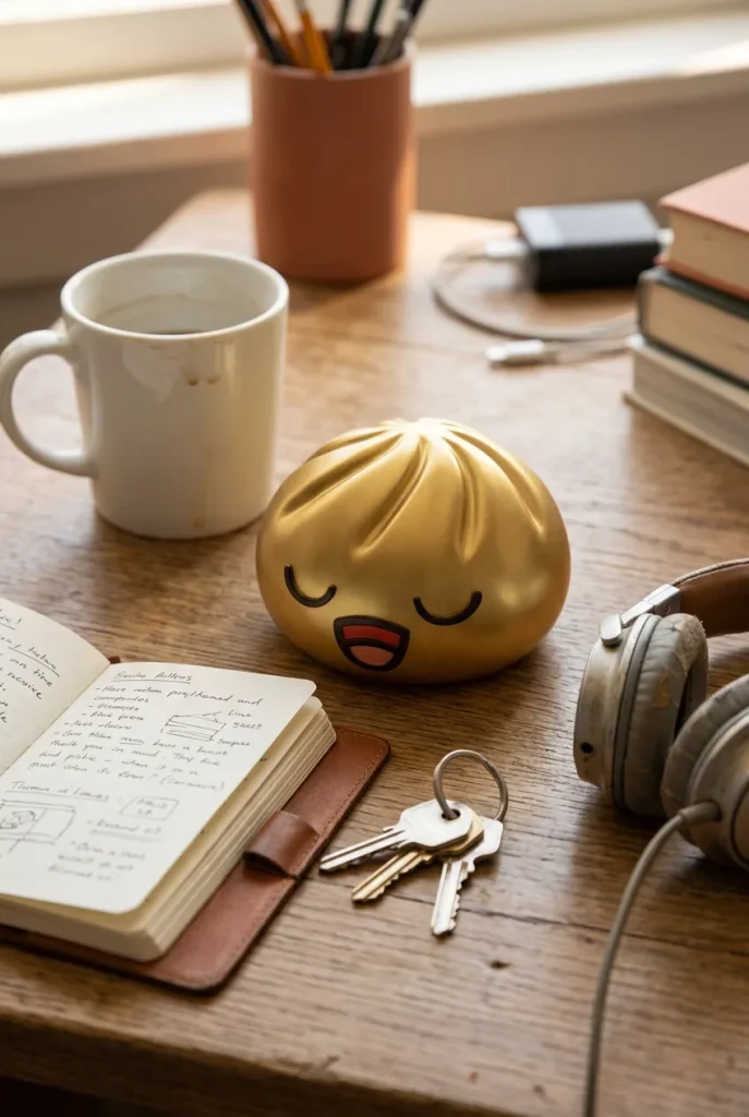 Rare Dumpling Squishy Gouden Schat op het bureau