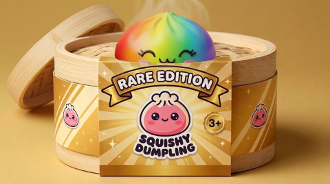 Rare Dumpling Squishy Regenboog in het bamboe stoommandje
