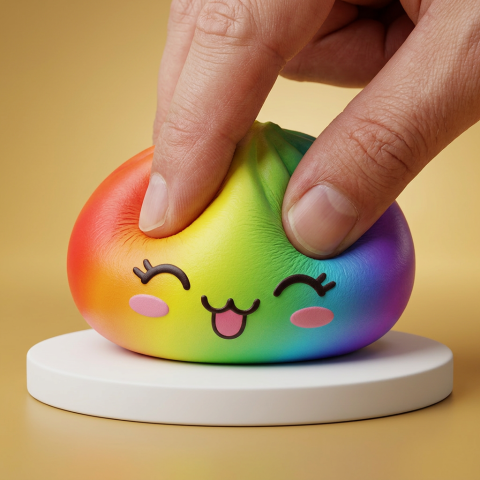 Rare Dumpling Squishy Regenboog — slow-rise effect, het schuim vert langzaam terug