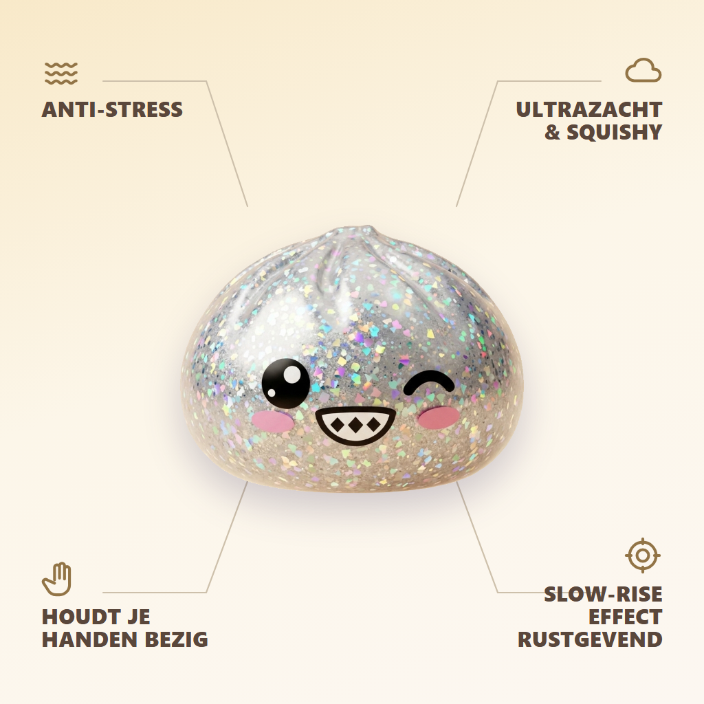 Rare Dumpling Squishy Zilver Glinsterend — zijn voordelen