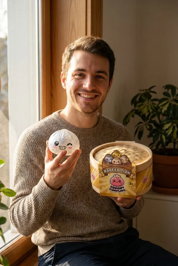 Rare Dumpling Squishy Zilver Glinsterend met zijn doos