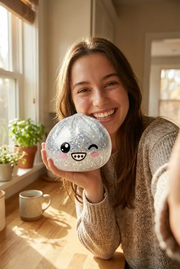 Rare Dumpling Squishy Zilver Glinsterend in het dagelijks leven