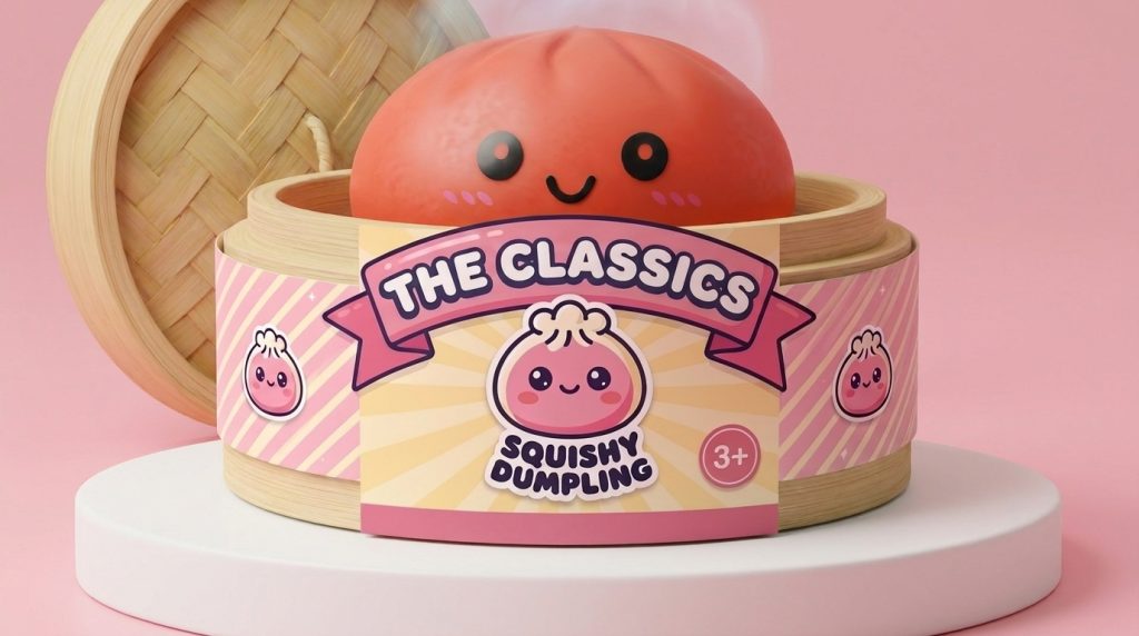 Dumpling Squishy Kersenrood met Bamboe Stoomkorfje in het bamboe stoommandje