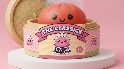 Dumpling Squishy Kersenrood met Bamboe Stoomkorfje in het bamboe stoommandje