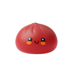 Dumpling Squishy Rouge in Bamboe Stoommandje tijdens het knijpen, zacht materiaal