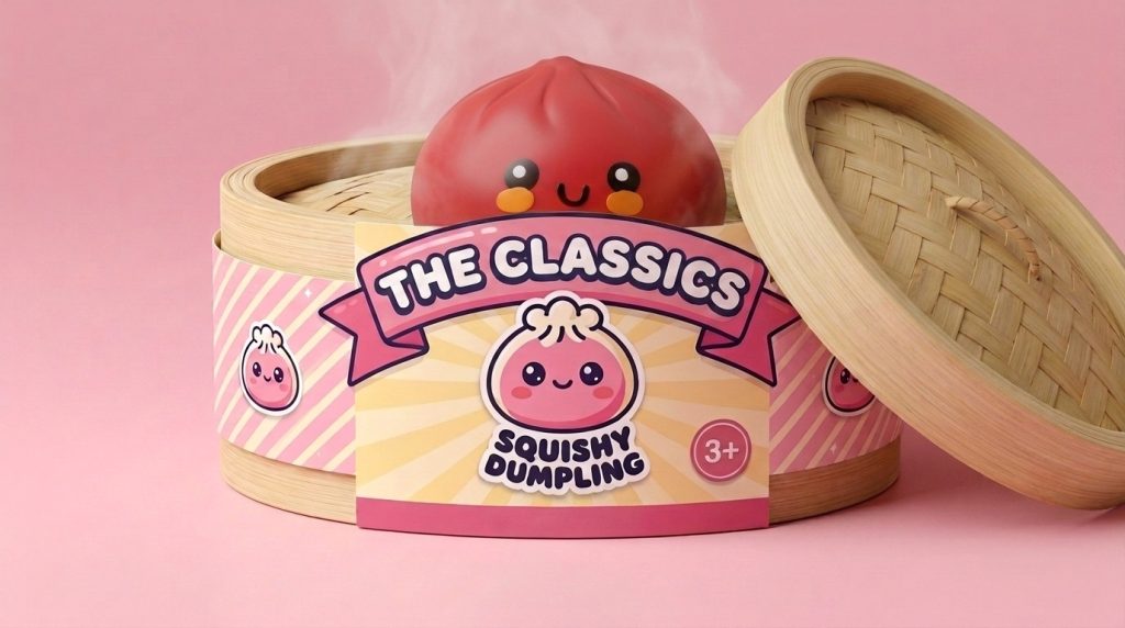 Dumpling Squishy Rouge in Bamboe Stoommandje in het bamboe stoommandje