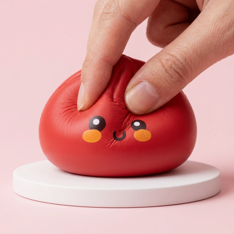 Dumpling Squishy Rouge in Bamboe Stoommandje tijdens het knijpen, zacht materiaal