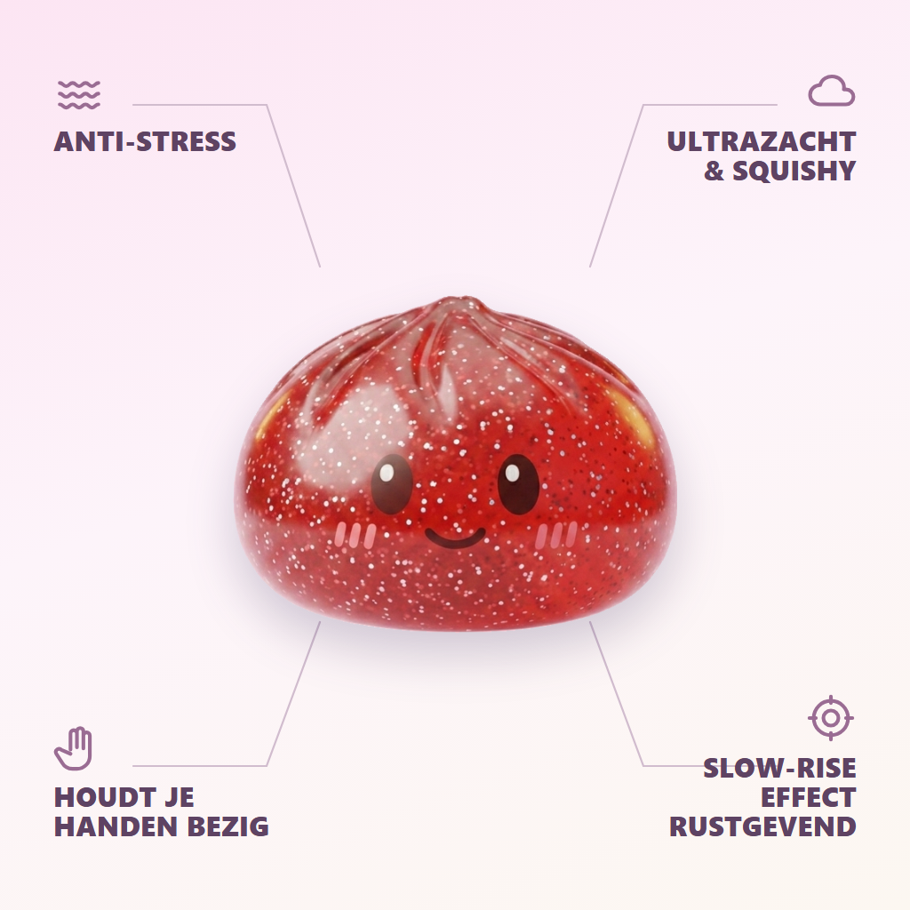 Glitter Dumpling Squishy Rood Geluk — zijn voordelen