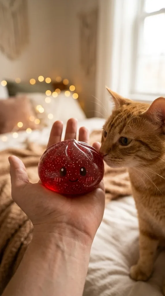Glitter Dumpling Squishy Rood Geluk met een knuffel