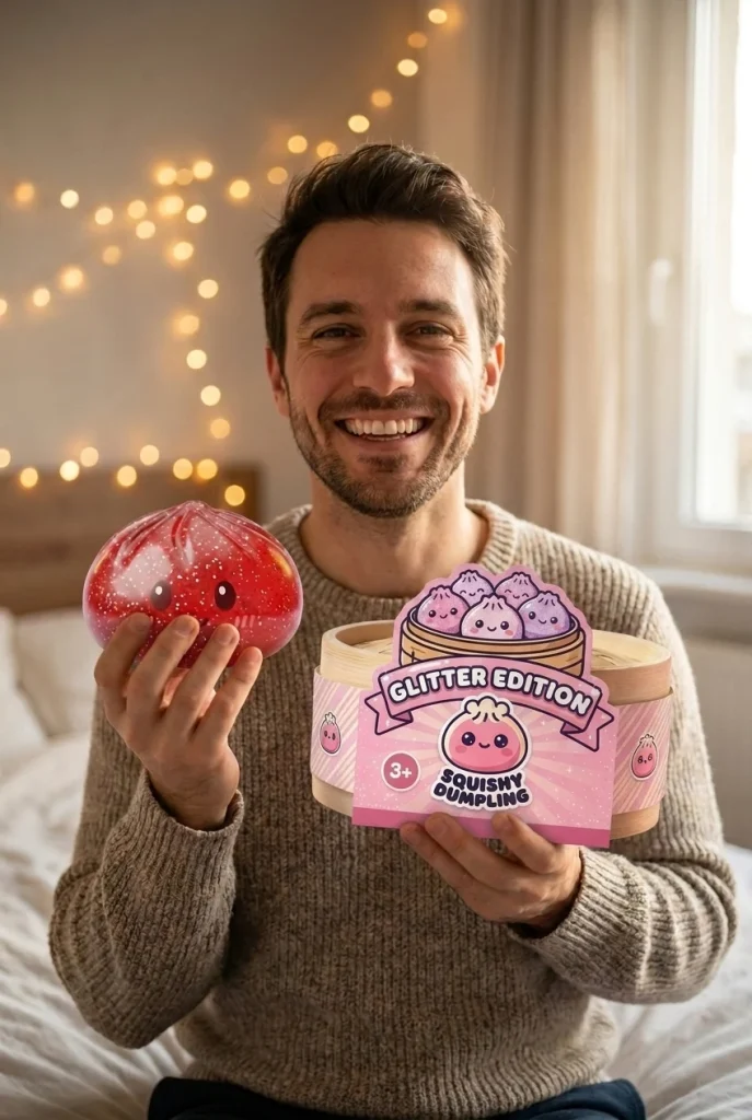 Glitter Dumpling Squishy Rood Geluk met zijn doos