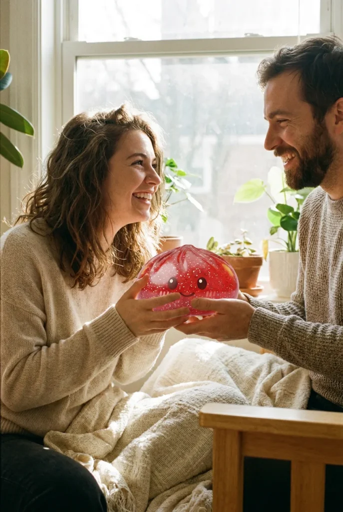 Glitter Dumpling Squishy Rood Geluk als cadeau-idee
