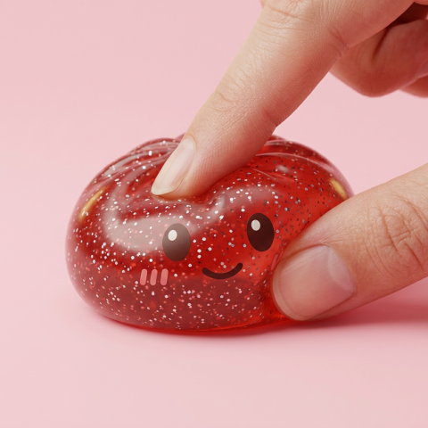 Glitter Dumpling Squishy Rood Geluk — slow-rise effect, het schuim vert langzaam terug