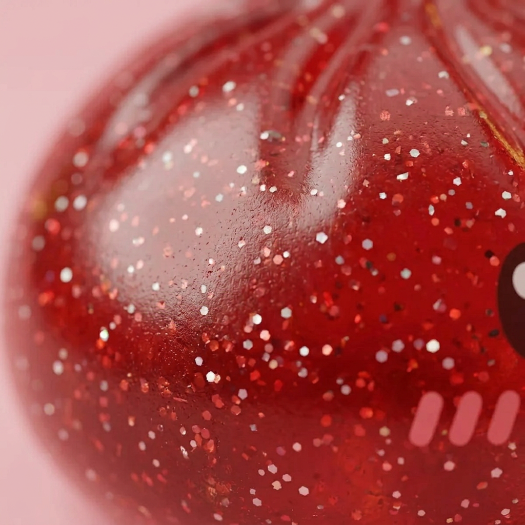 Glitter Dumpling Squishy Rood Geluk — macro-close-up van de textuur