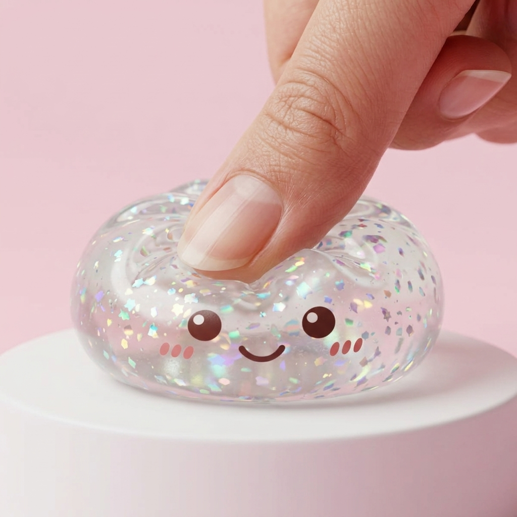 Glitter Dumpling Squishy Zilver Glans — slow-rise effect, het schuim vert langzaam terug