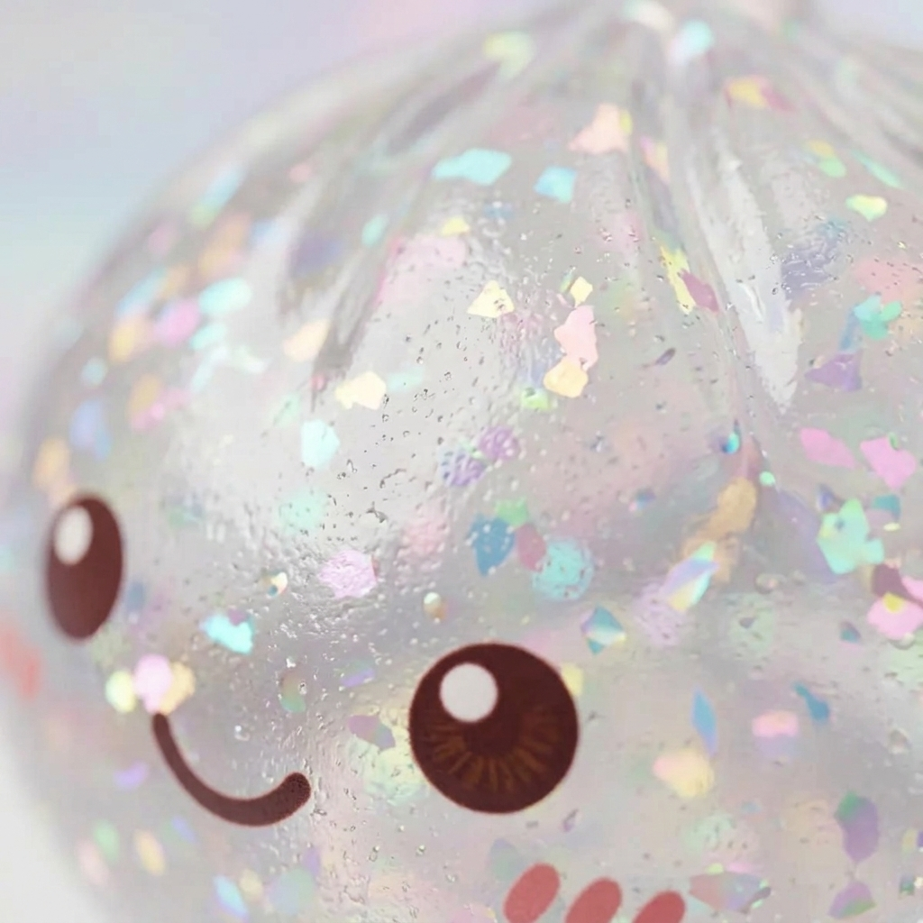 Glitter Dumpling Squishy Zilver Glans — macro-close-up van de textuur