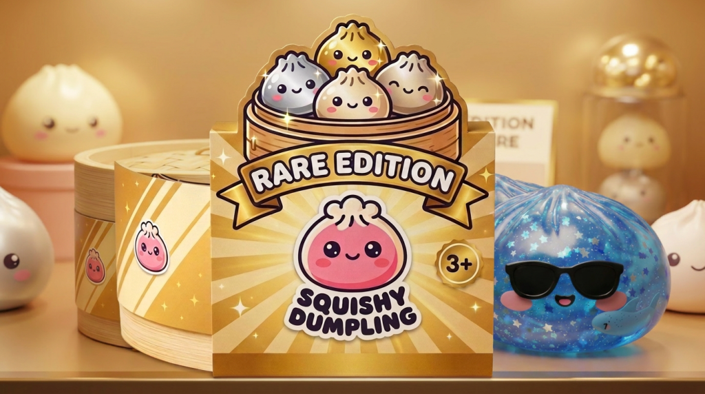 Squishy Dumpling Lunettes Sparkle Blauw in zijn kawaii omgeving