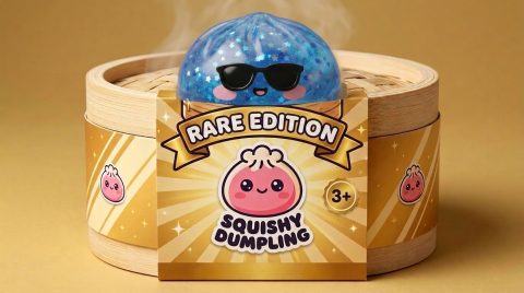 Squishy Dumpling Lunettes Sparkle Blauw in het bamboe stoommandje