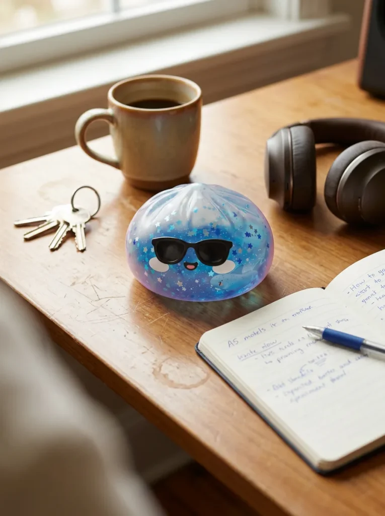 Squishy Dumpling Lunettes Sparkle Blauw op het bureau