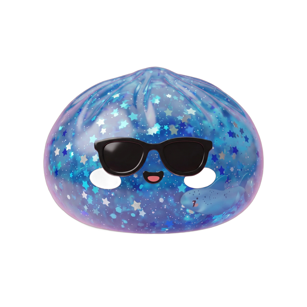 Squishy Dumpling Lunettes Sparkle Blauw tijdens het knijpen, zacht materiaal