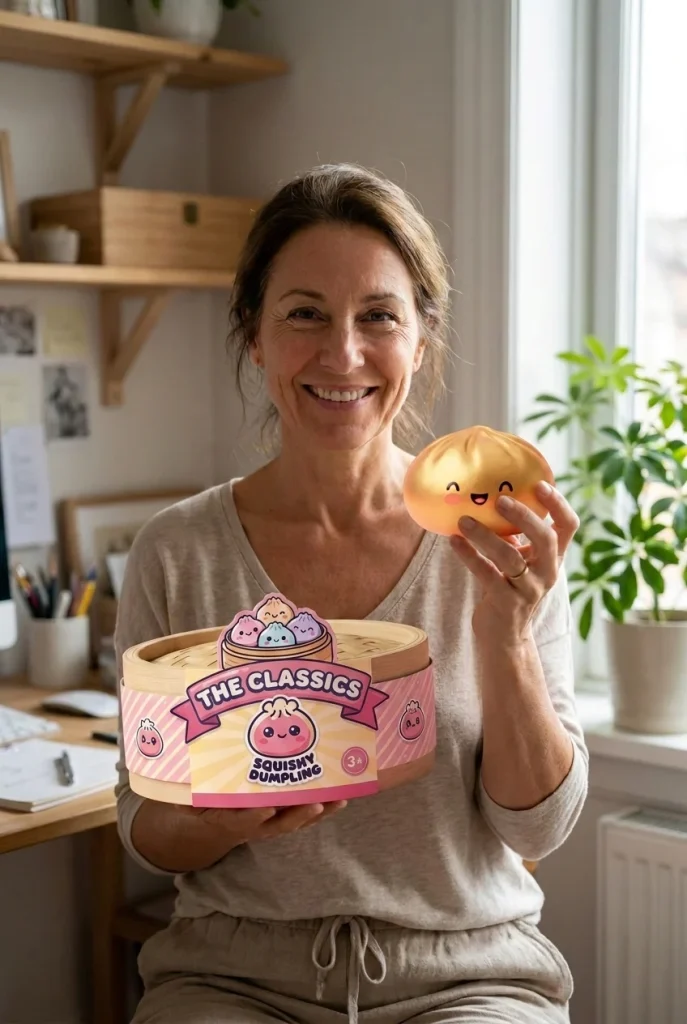 Dumpling Squishy Doré Lucky Goud met zijn doos